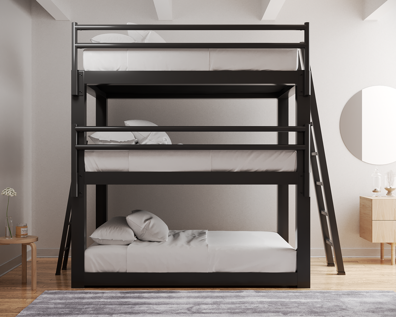 Full Triple Bunk Bed Charcoal