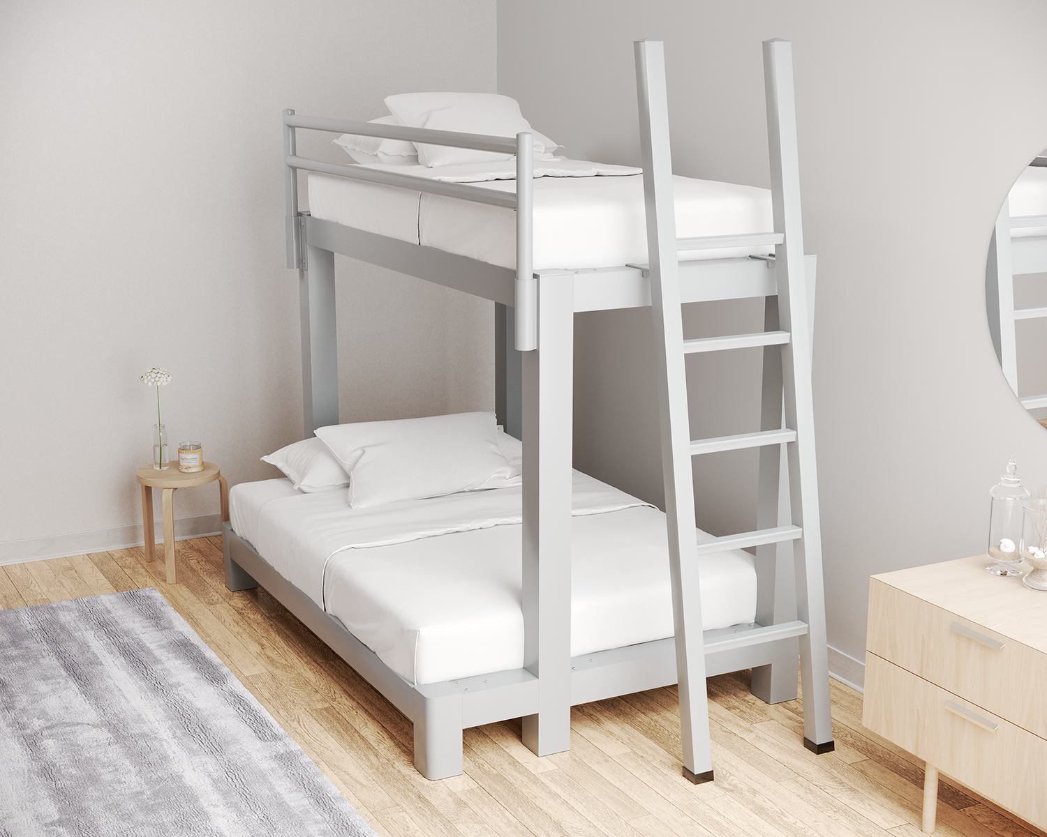 Twin Over Full Bunk Bed Gray Ladder