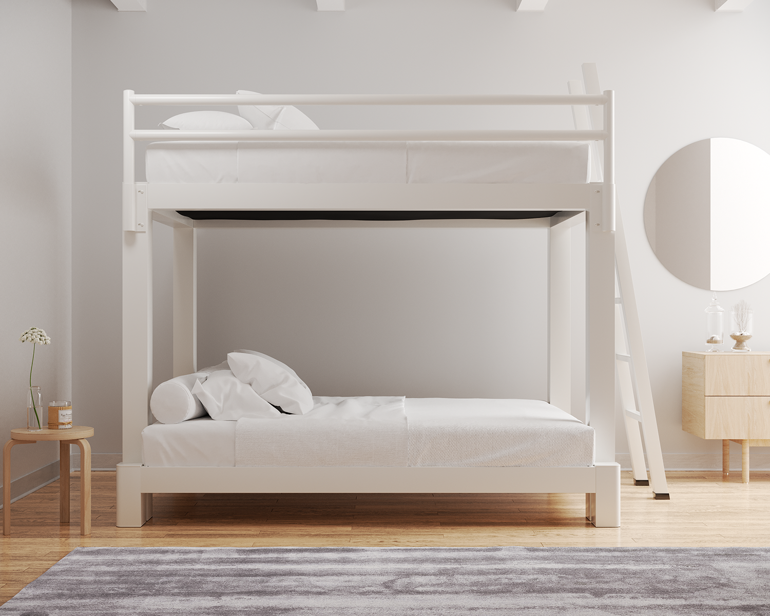 Full Over Queen Bunk Bed White Ladder