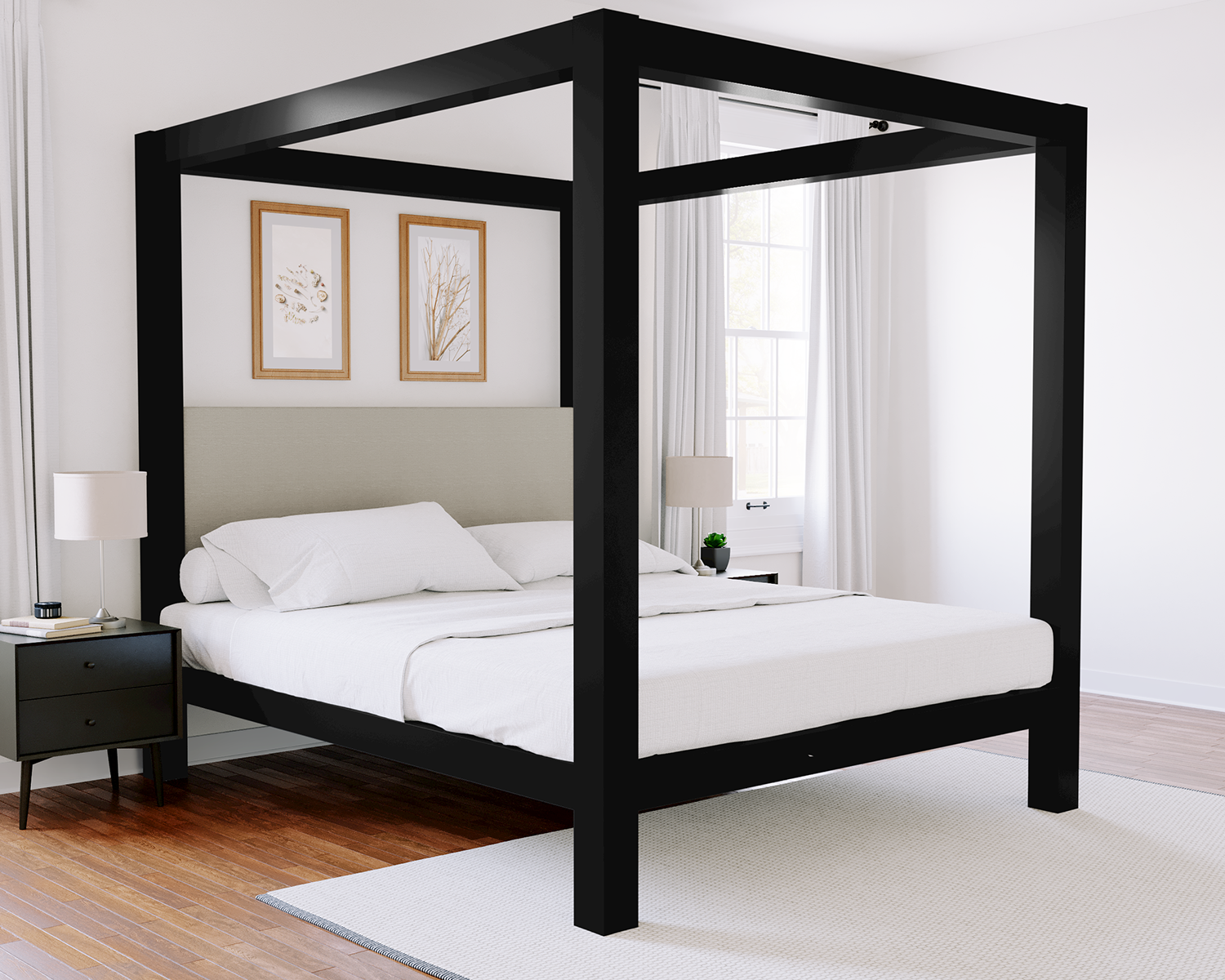 Texas King Canopy Bed Black Light Gray