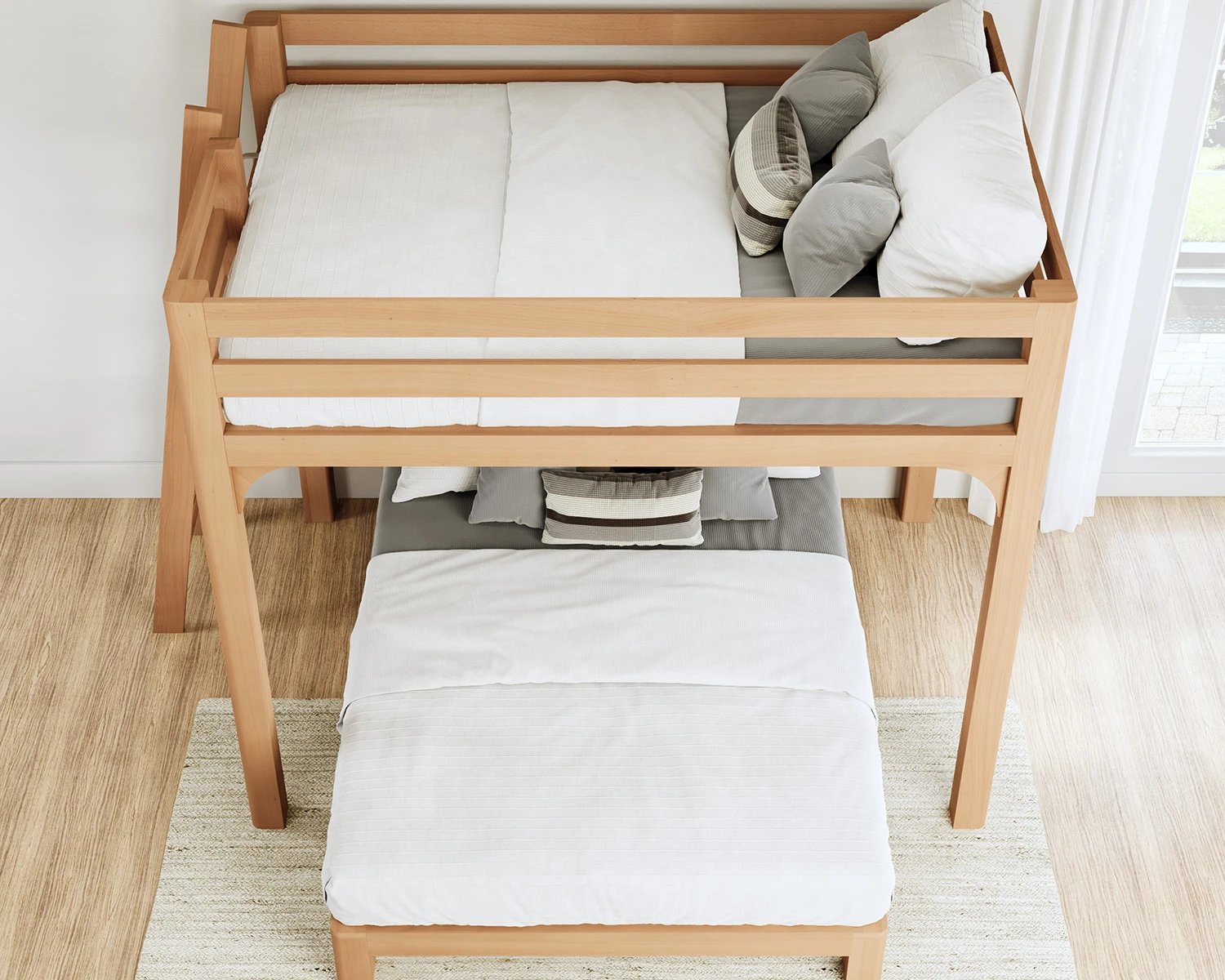 Wood L Shaped Bunk Bed