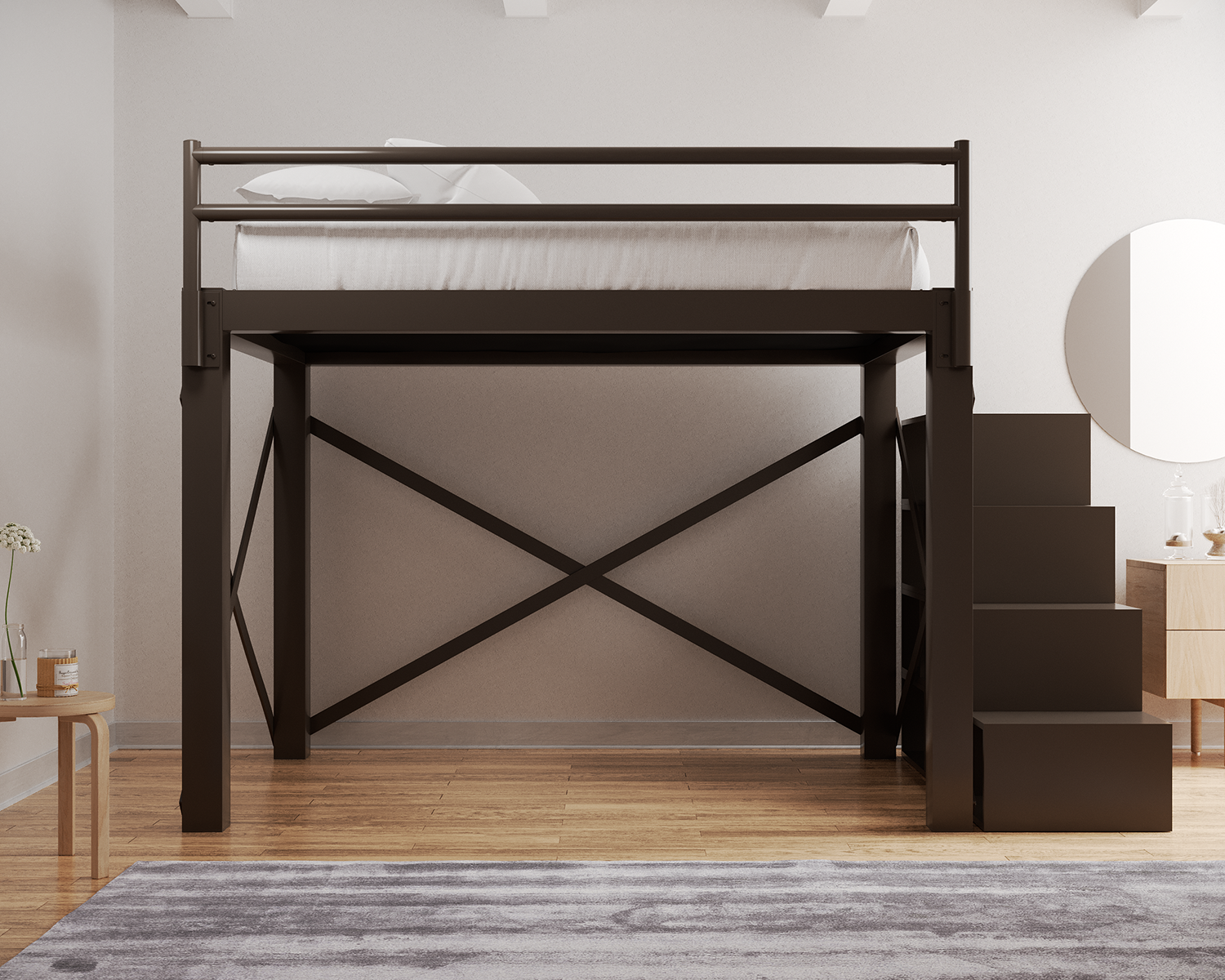 Queen Loft Bed Bronze Staircase