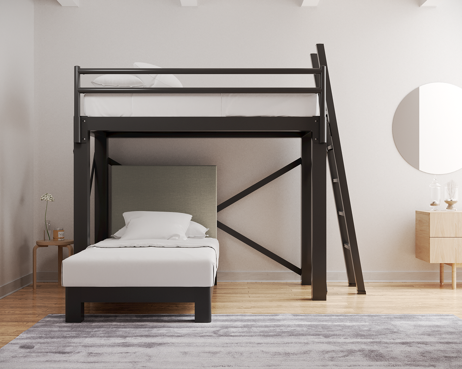 Twin L Shaped Bunk Bed Charcoal Ladder Light Gray