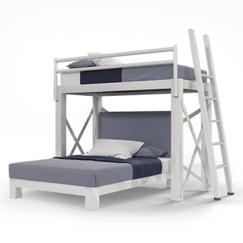 White Twin Over Full size L-Shaped Bunk Bed for Adults