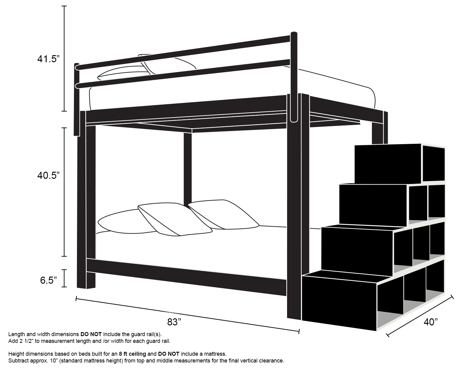 Twin Bunk Bed Charcoal Staircase