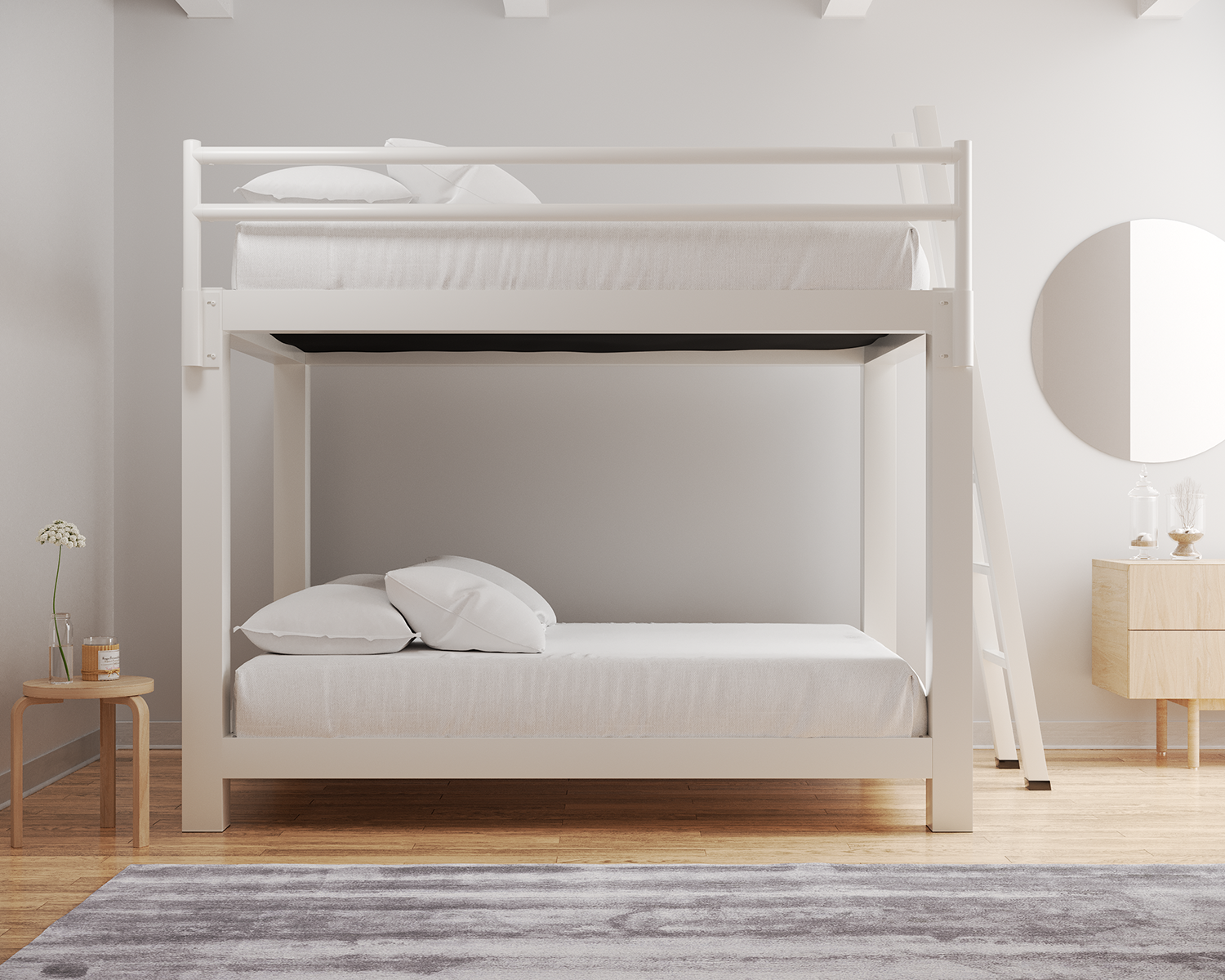 Queen Bunk Bed White Ladder