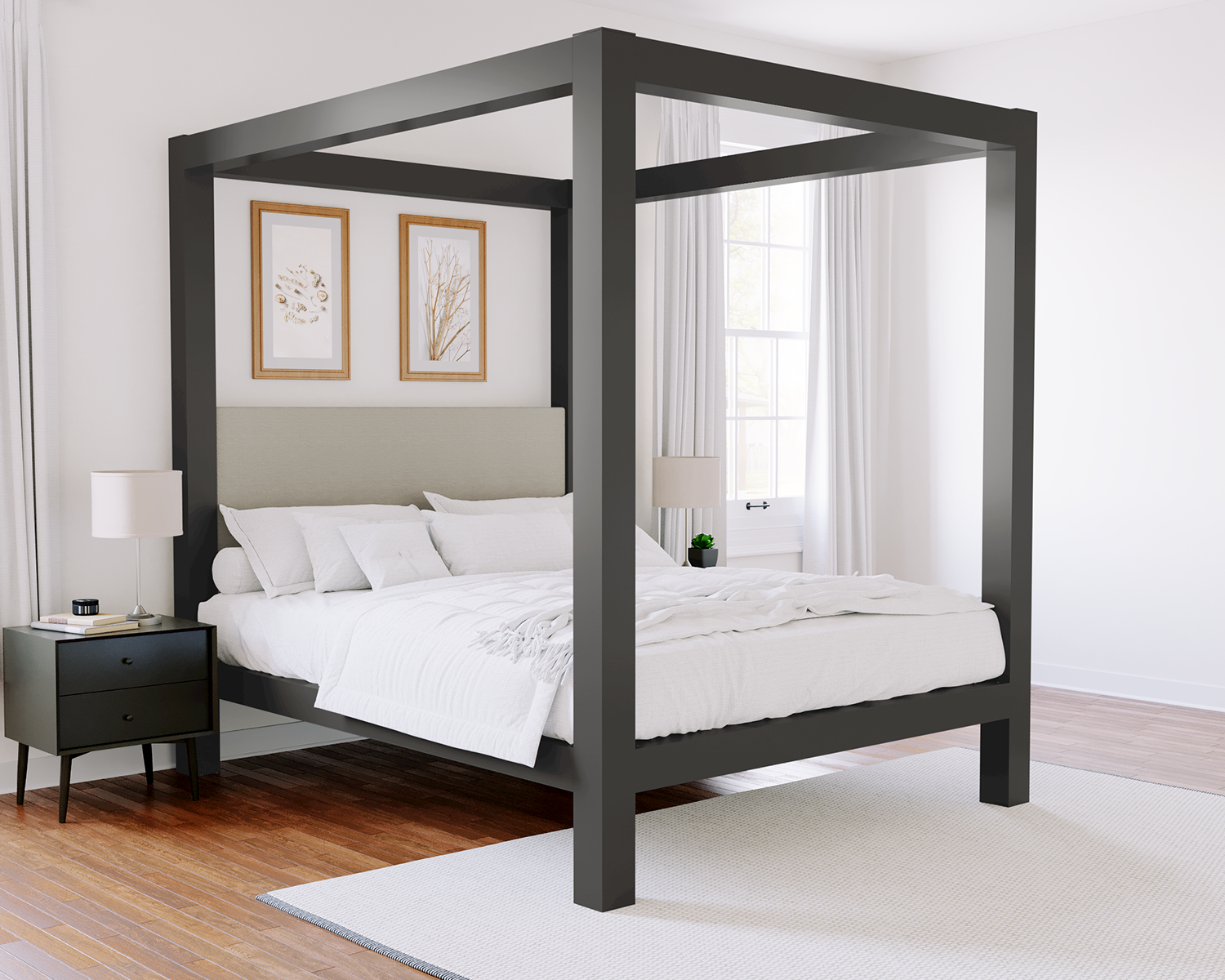 California King Canopy Bed Charcoal Light Gray