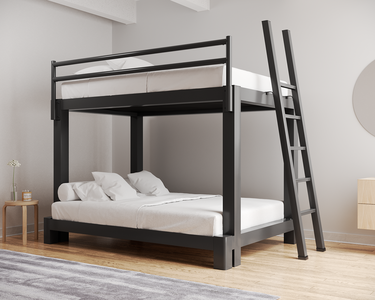 Full Over Queen Bunk Bed Charcoal Ladder