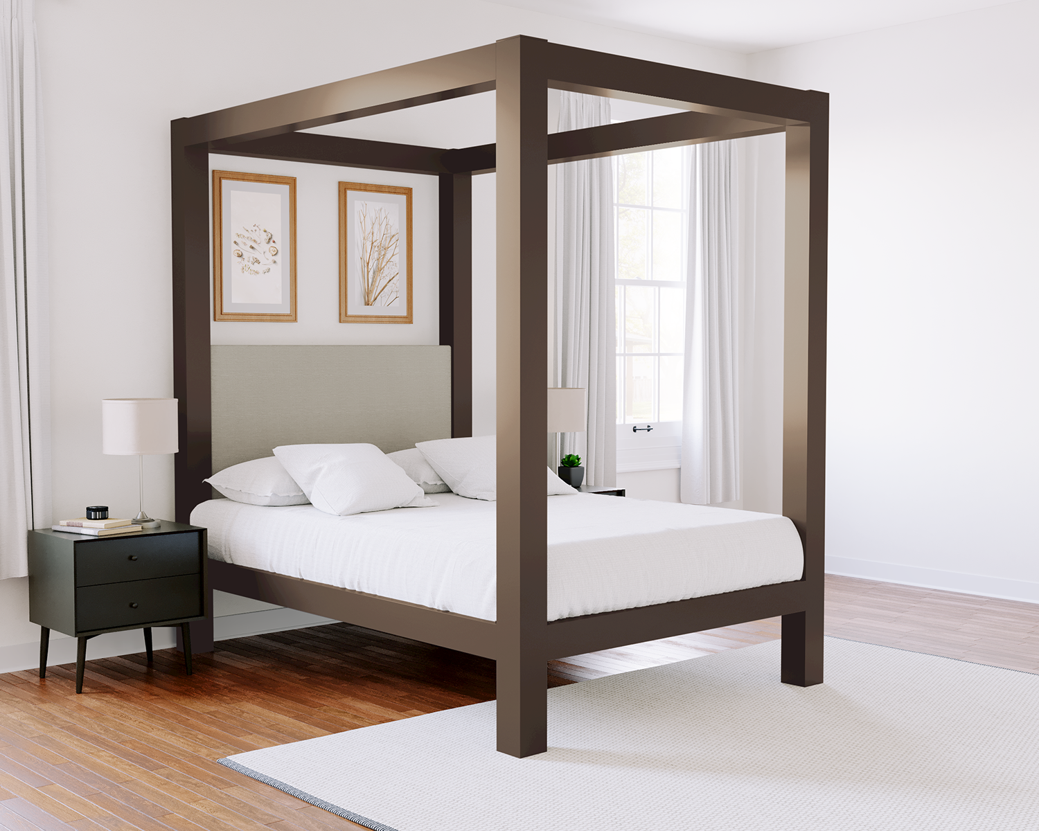 Queen Canopy Bed Bronze Light Gray