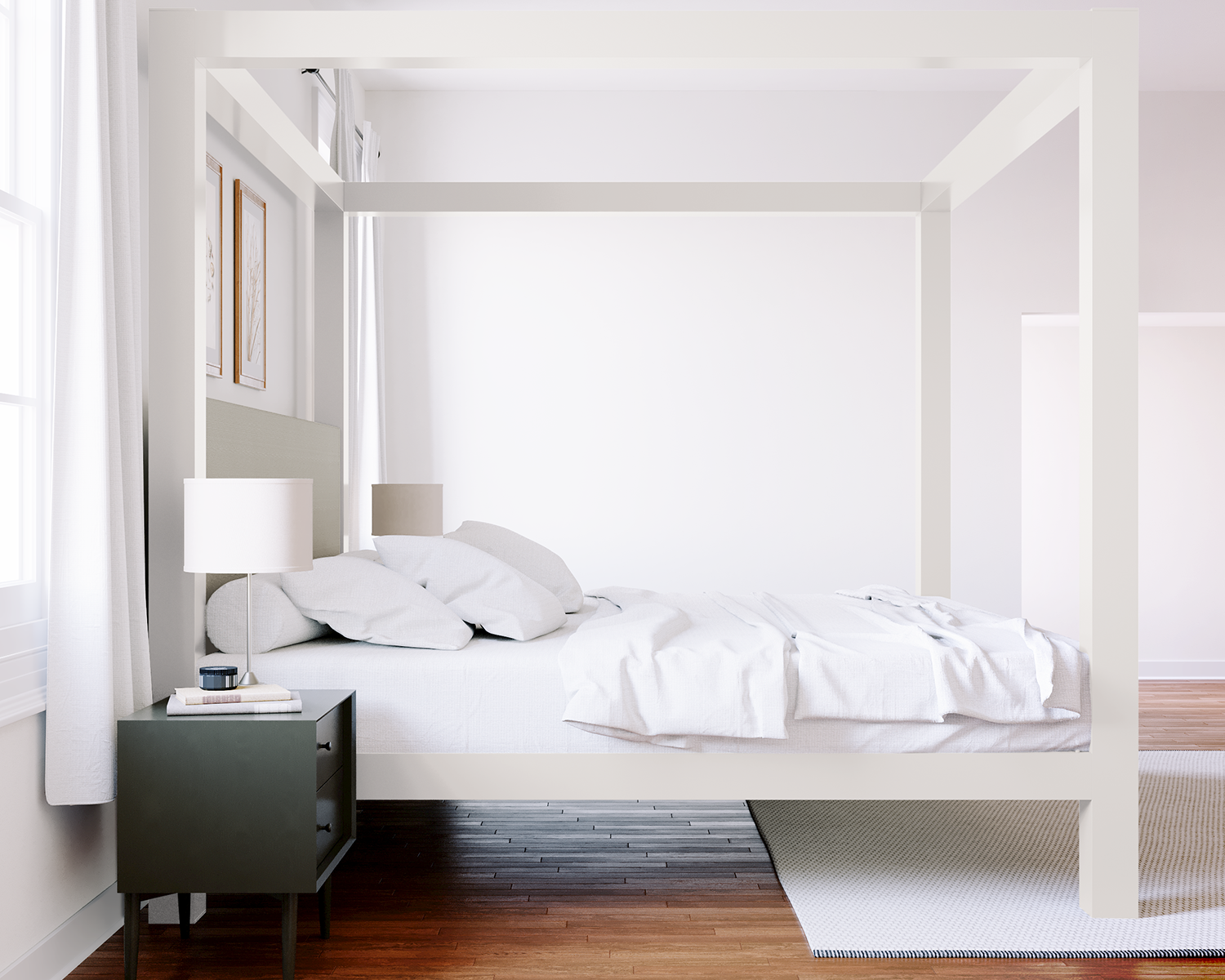 Alberta King Canopy Bed White Light Gray