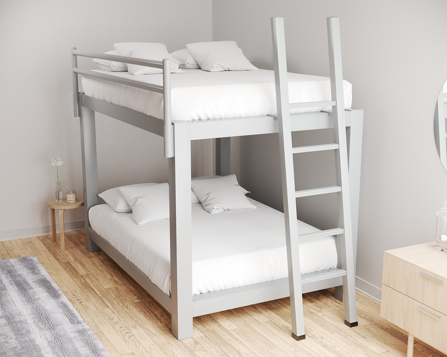 Queen Bunk Bed Gray Ladder