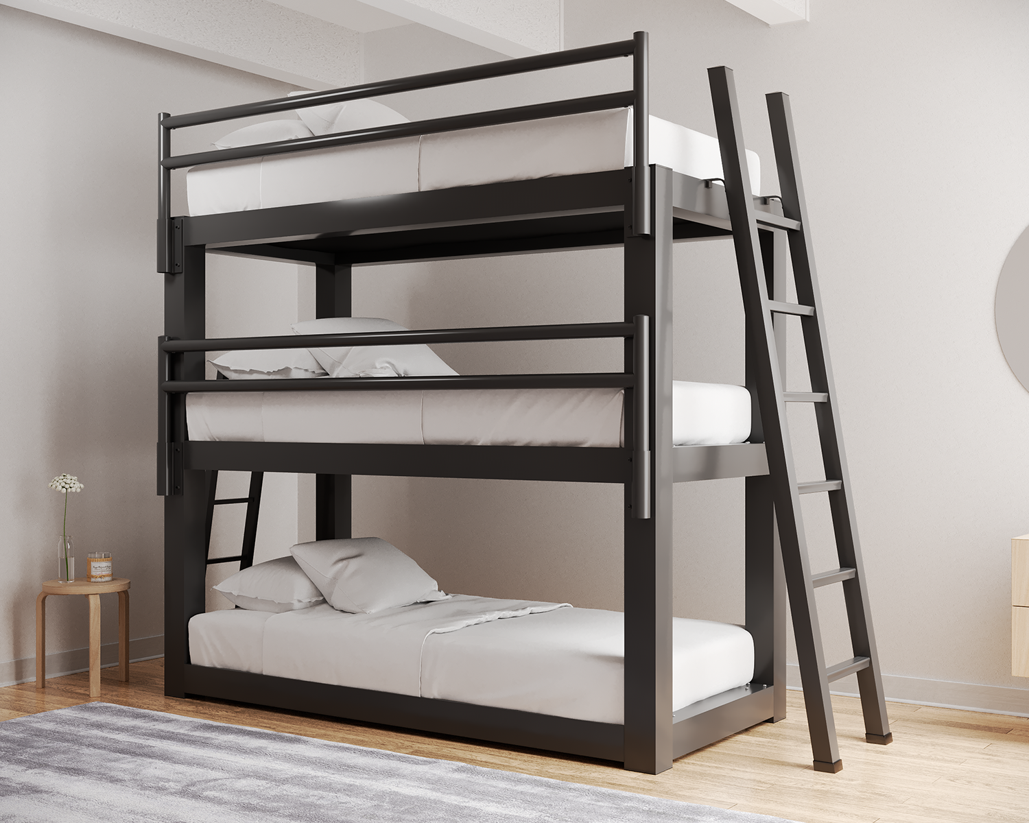 Twin Xl Triple Bunk Bed Charcoal