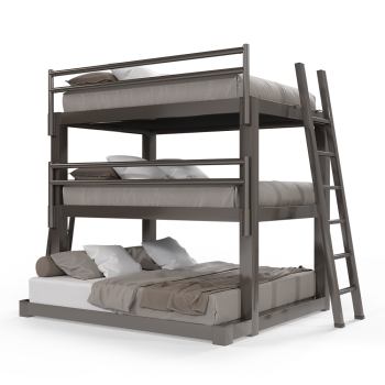A light bronze Queen Over Queen Over King Triple Bunk Bed for adults
