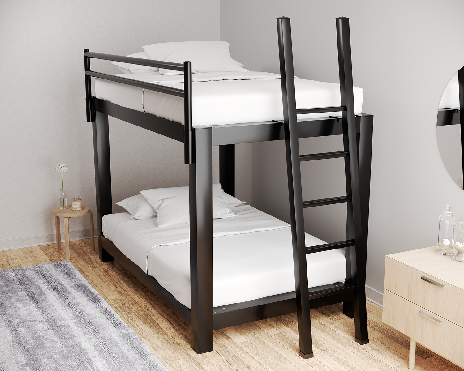 Full Xl Bunk Bed Black Ladder