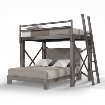 A light bronze Full Over Queen size L-Shaped Bunk Bed for adults
