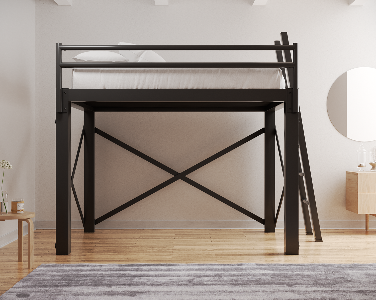 Queen Loft Bed Charcoal Ladder