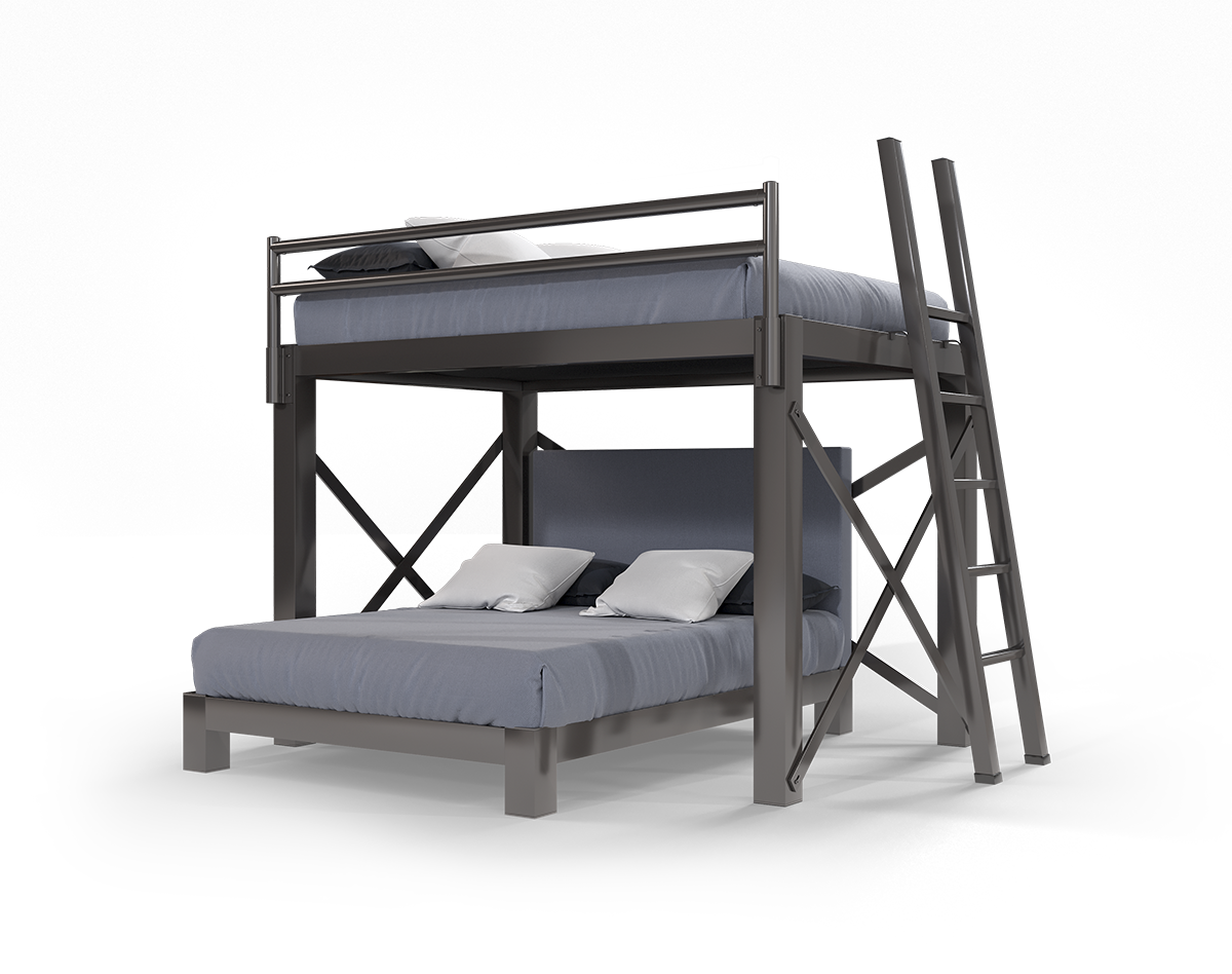 Queen L Shaped Bunk Bed Charcoal Ladder