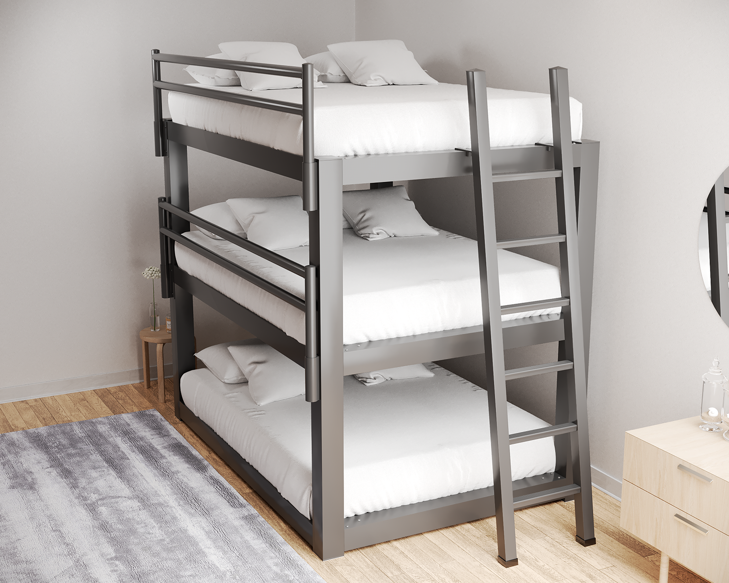 Queen Triple Bunk Bed Charcoal