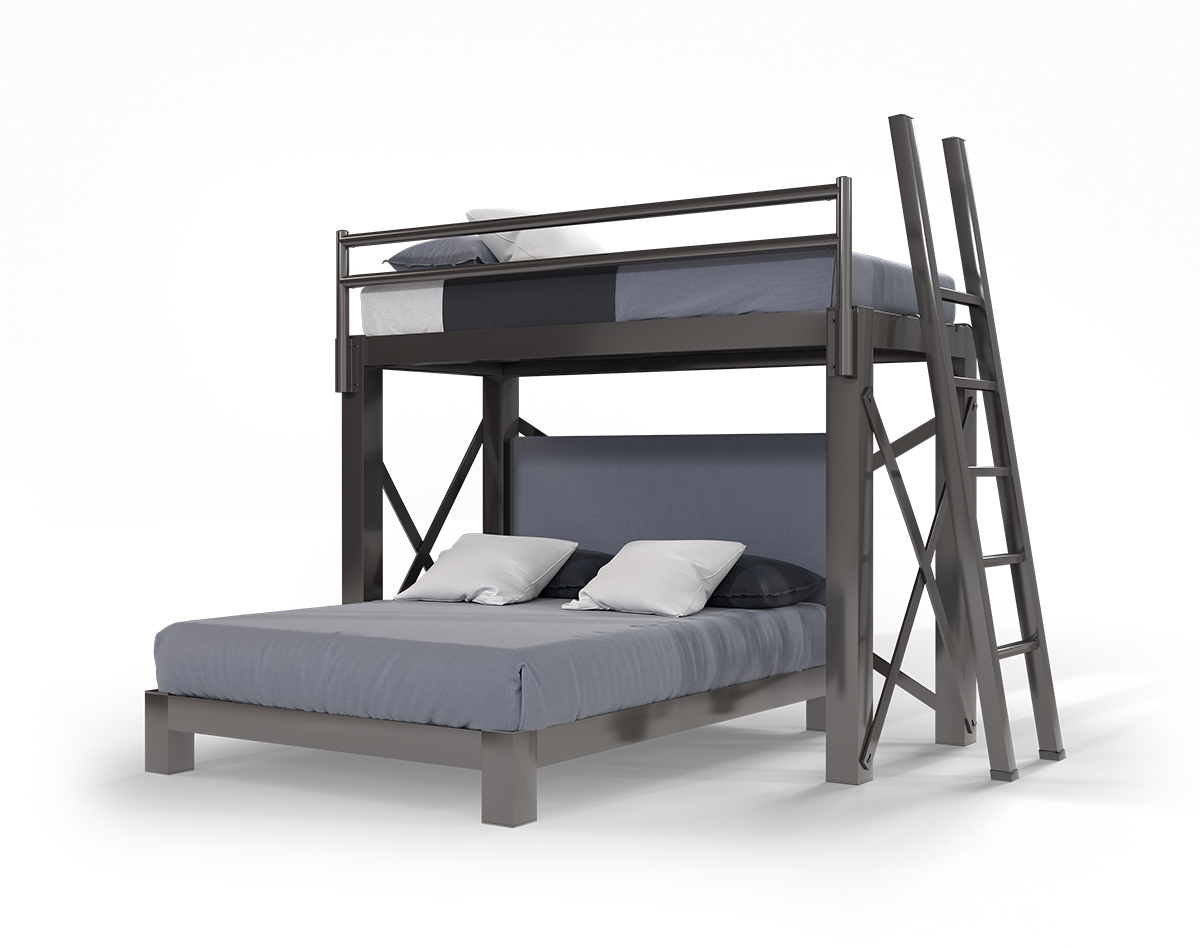 Twin Over Queen L Shaped Bunk Bed Charcoal Ladder