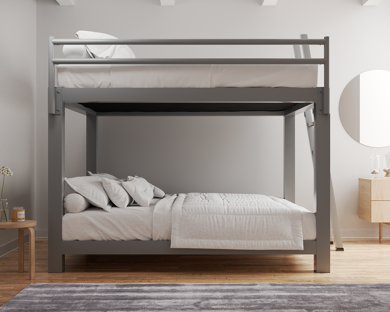 California King Bunk Bed Gray Ladder