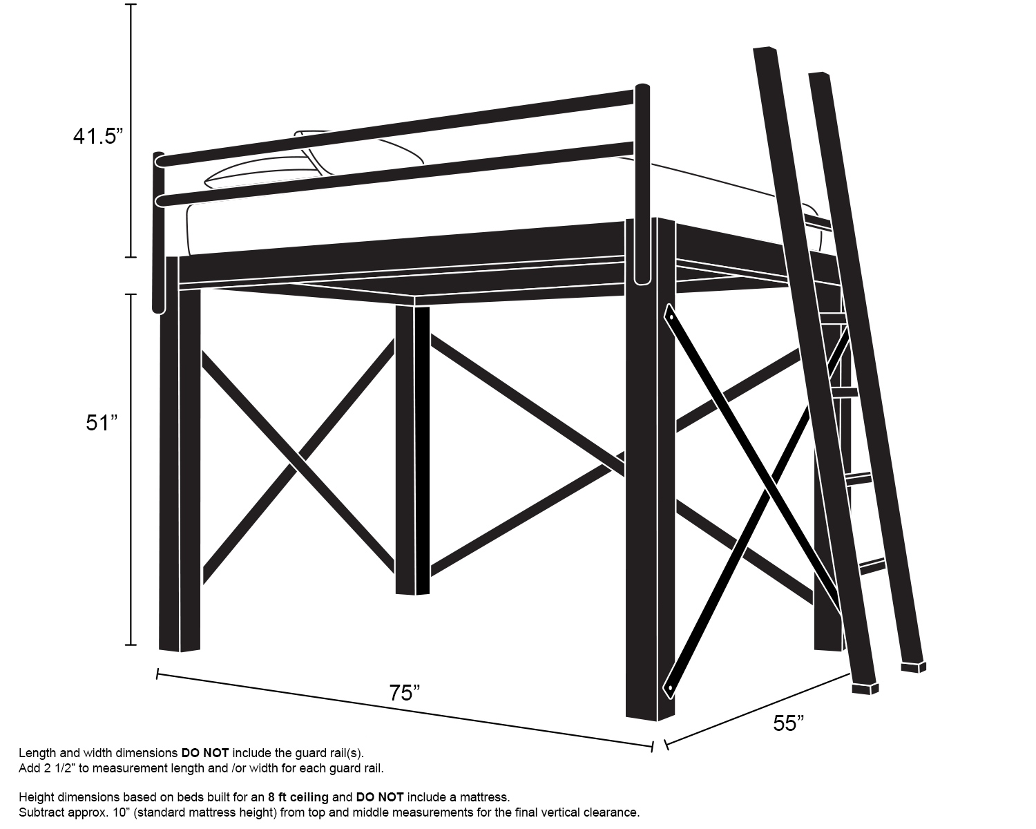 Full Loft Bed Black Ladder