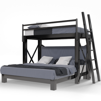 A black Twin XL Over King size L-Shaped Bunk Bed for adults
