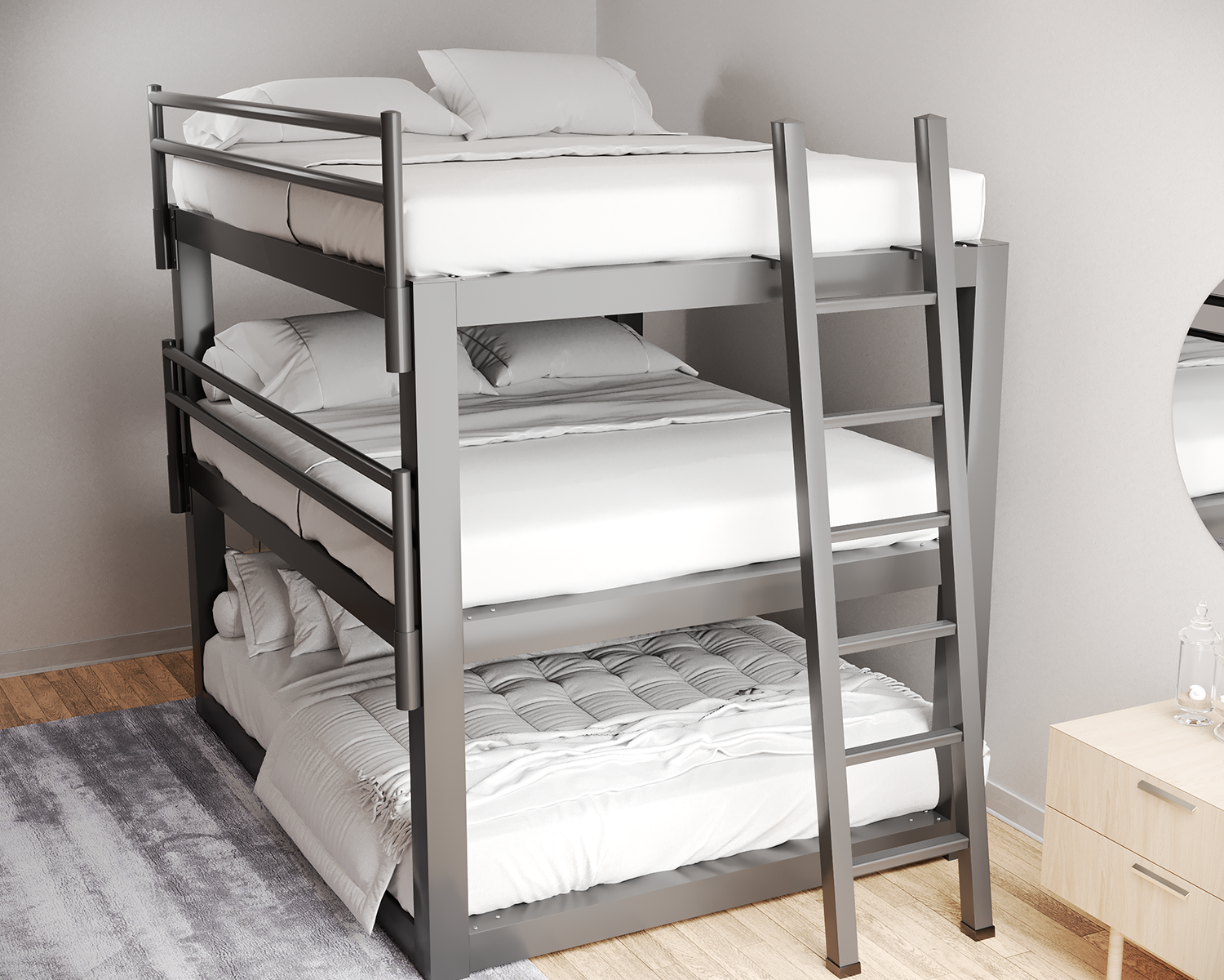 California King Triple Bunk Bed Charcoal