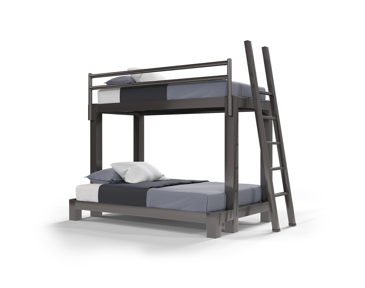 A charcoal Twin XL Over Full XL Adult Bunk Bed