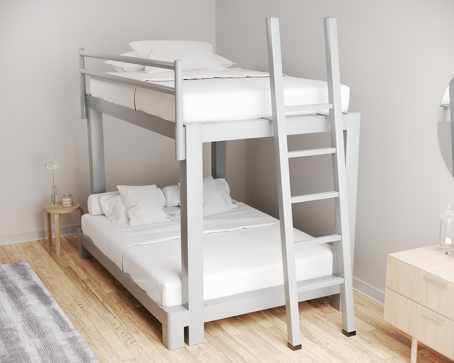 Full Over Queen Bunk Bed Gray Ladder