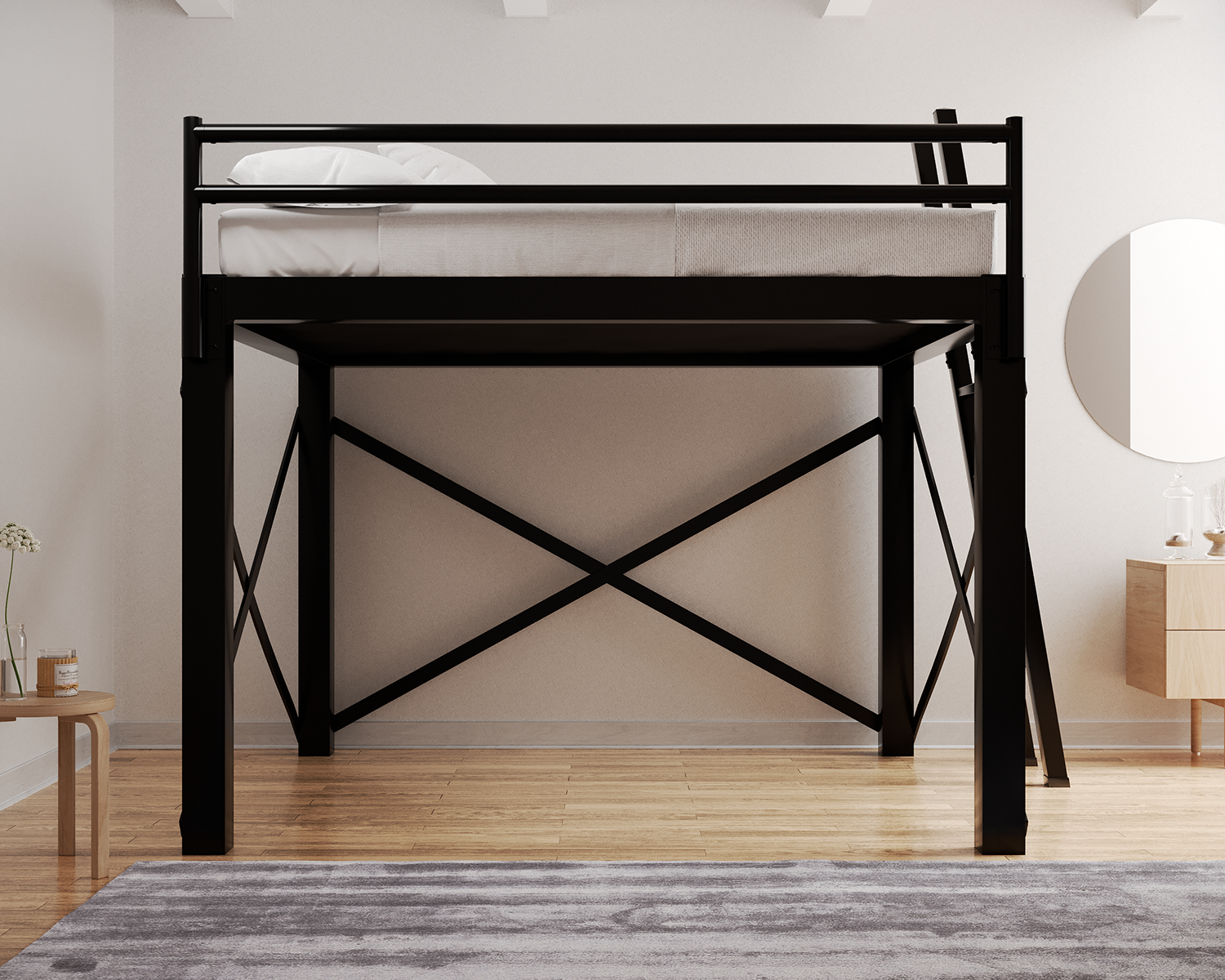 King Loft Bed Black Ladder