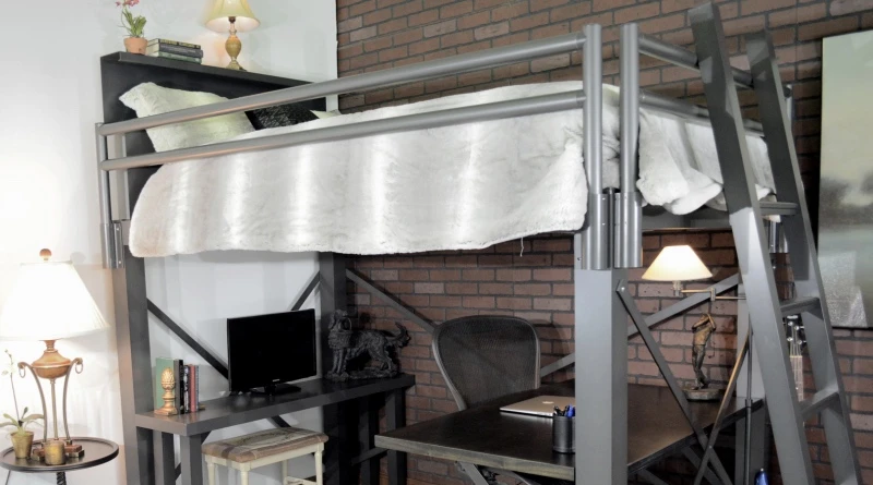 A charcoal Adult Loft Bed from a corner angle