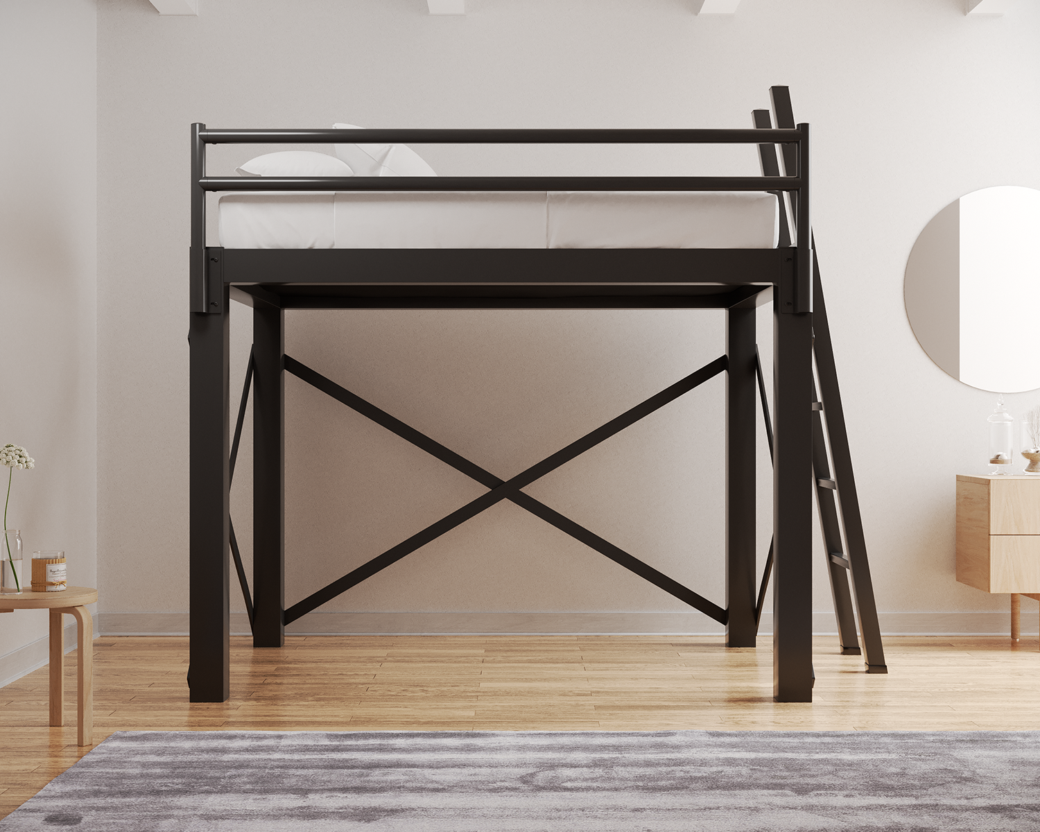 Full Loft Bed Charcoal Ladder