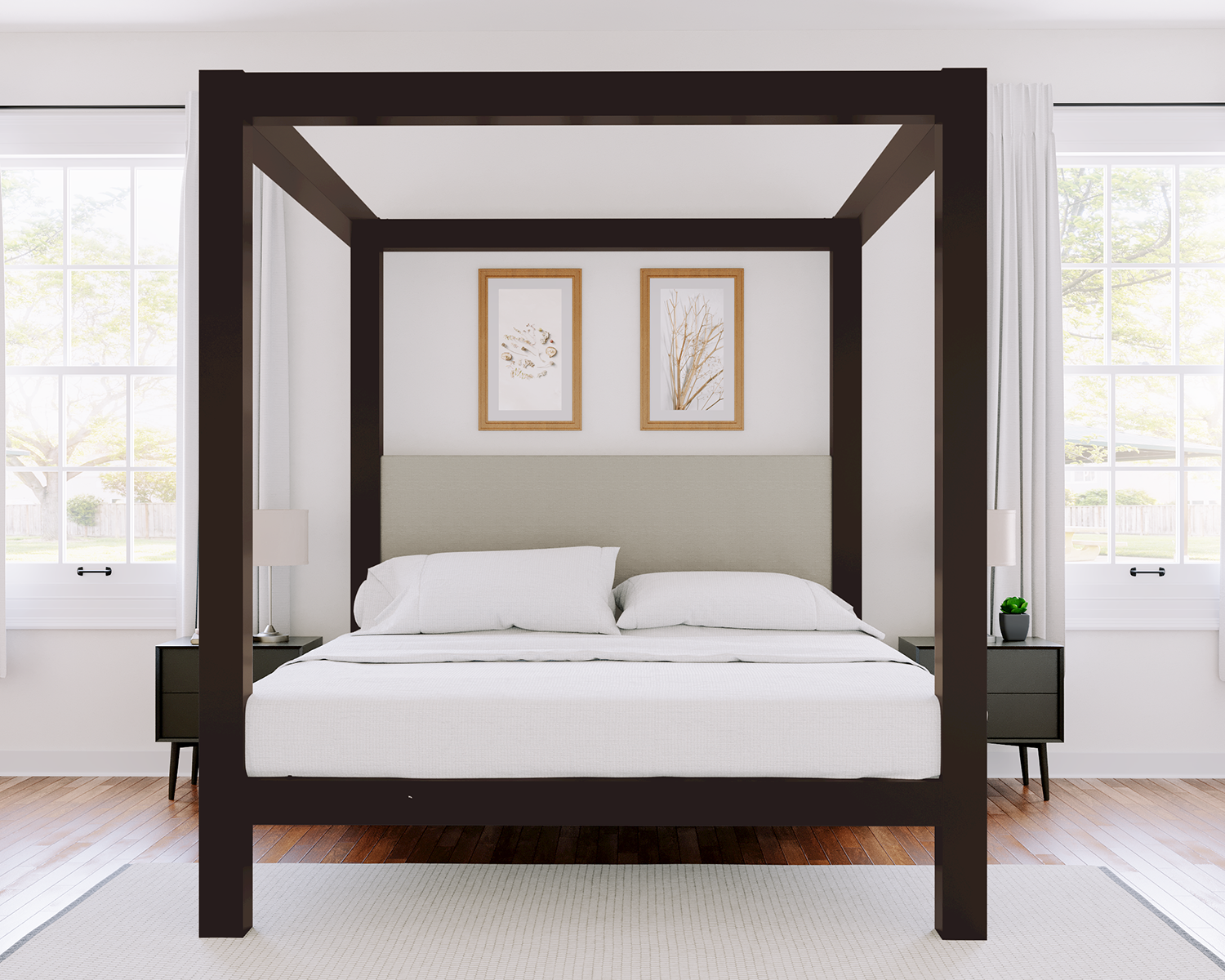 Texas King Canopy Bed Bronze Light Gray