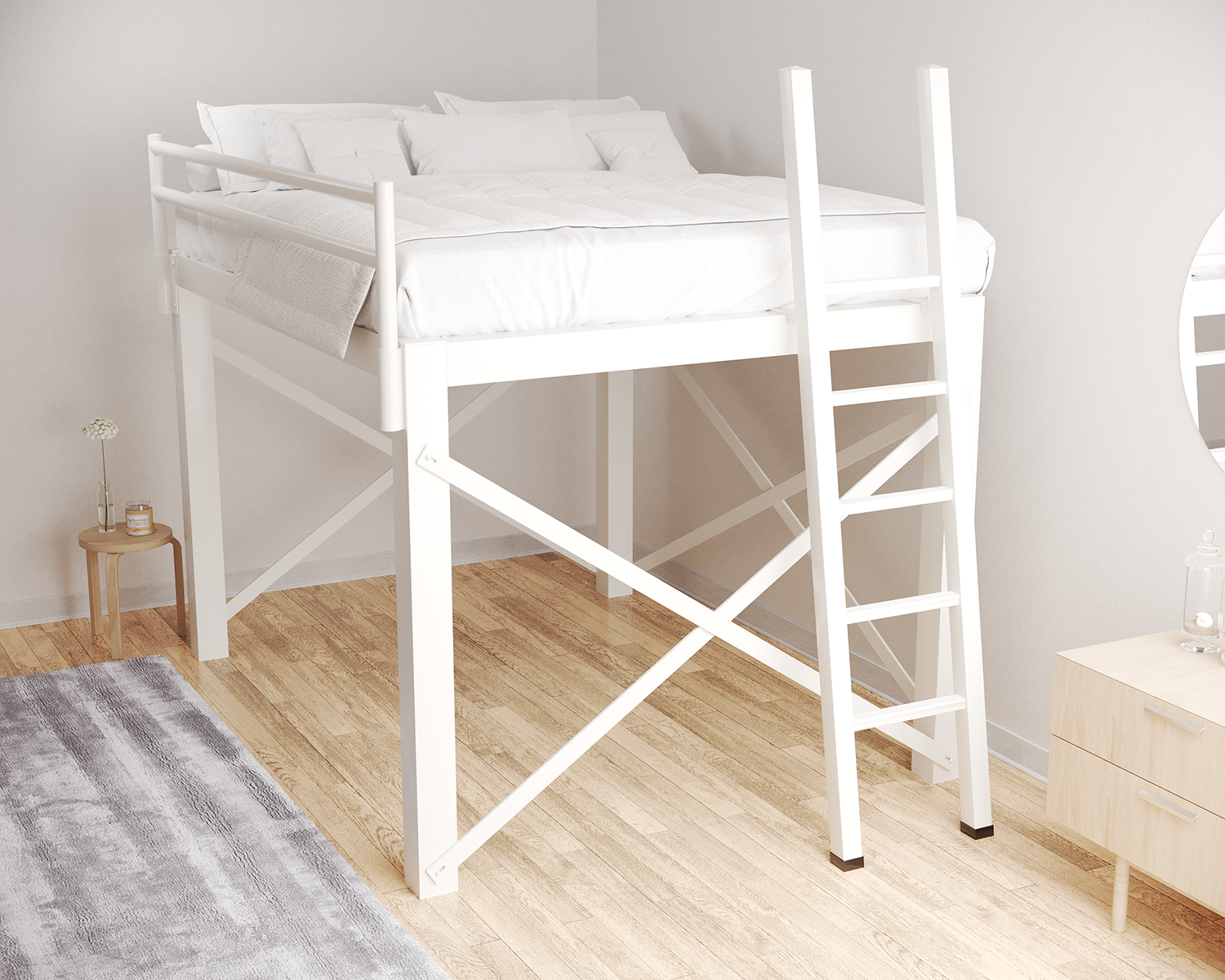 California King Loft Bed White Ladder