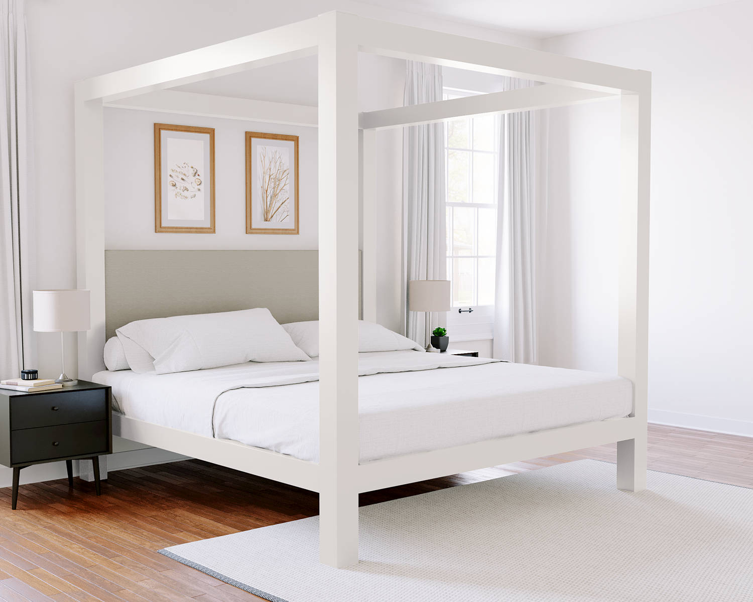 Wyoming King Canopy Bed White Light Gray