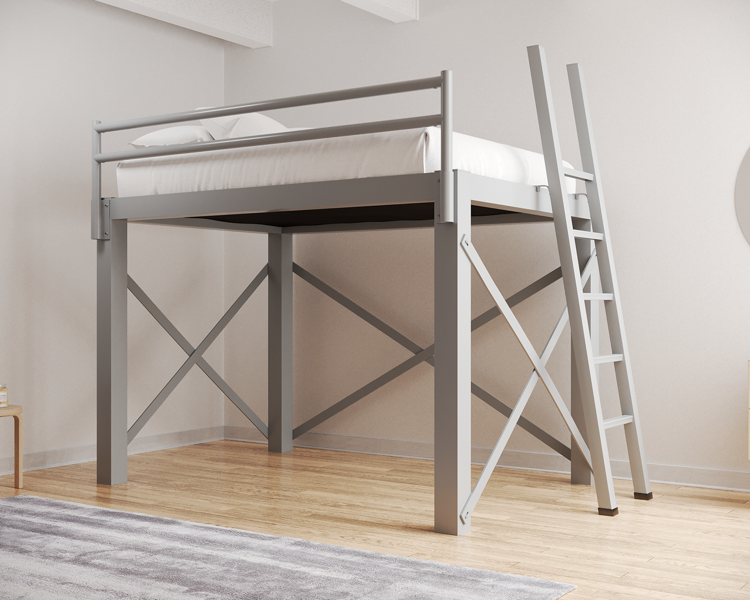 Queen Loft Bed Gray Ladder