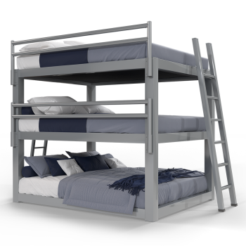 A light gray California King Adult Triple Bunk Bed