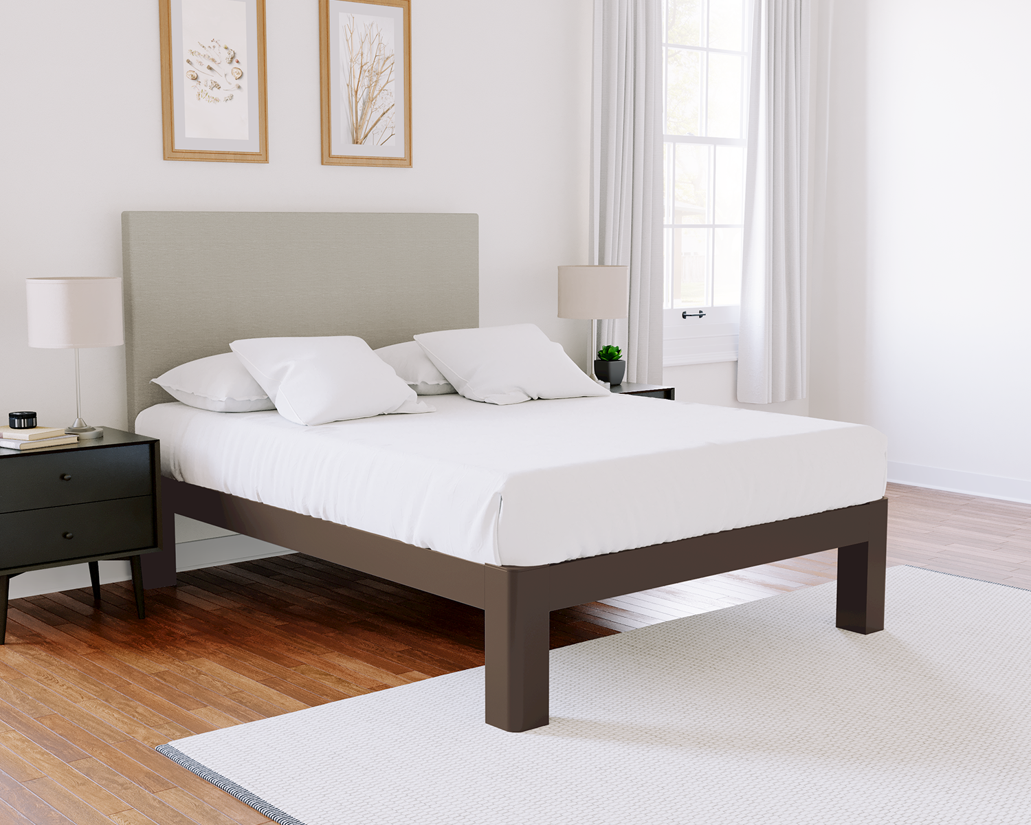 Queen Platform Bed Bronze Light Gray