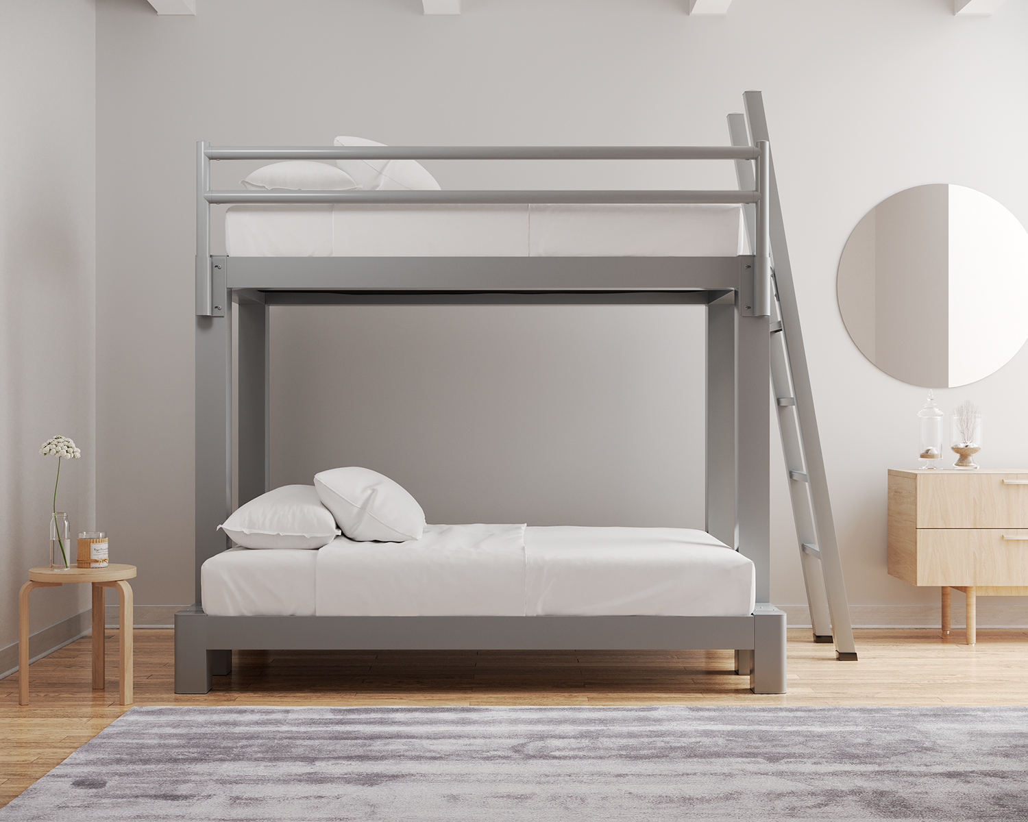 Twin Over Full Bunk Bed Gray Ladder