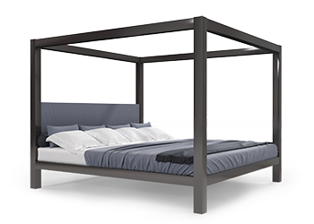 A charcoal Alaskan King size metal canopy bed