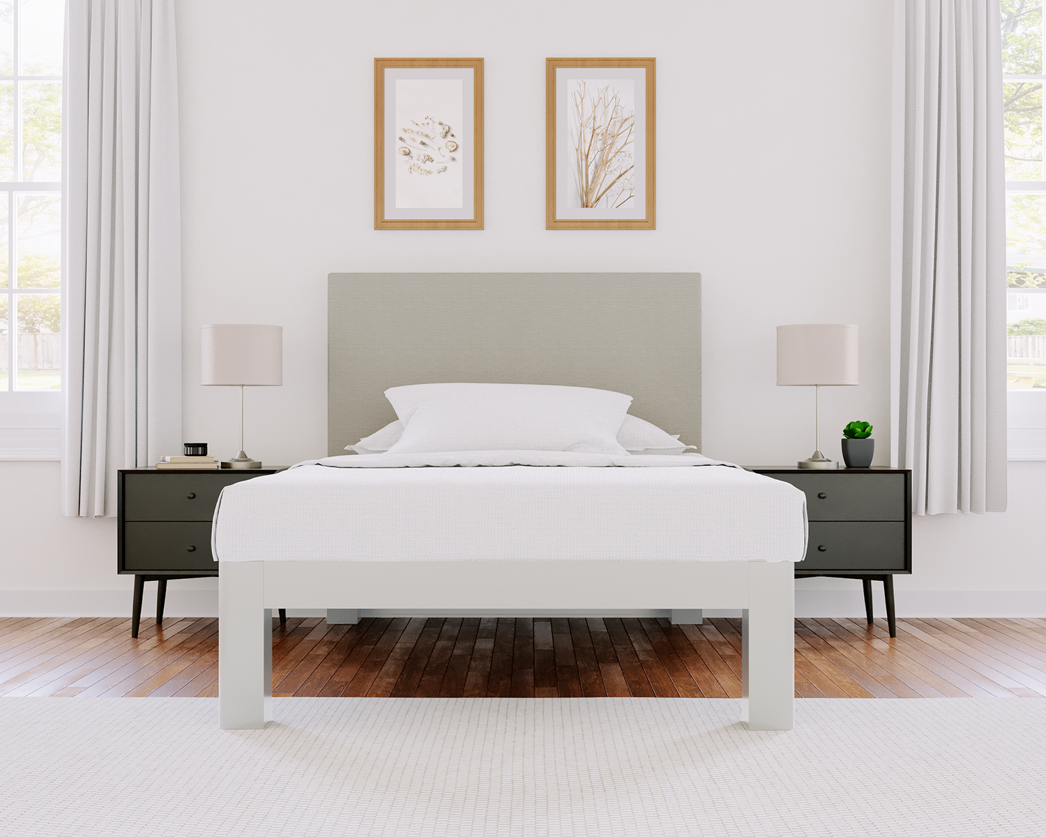 Full Platform Bed White Light Gray