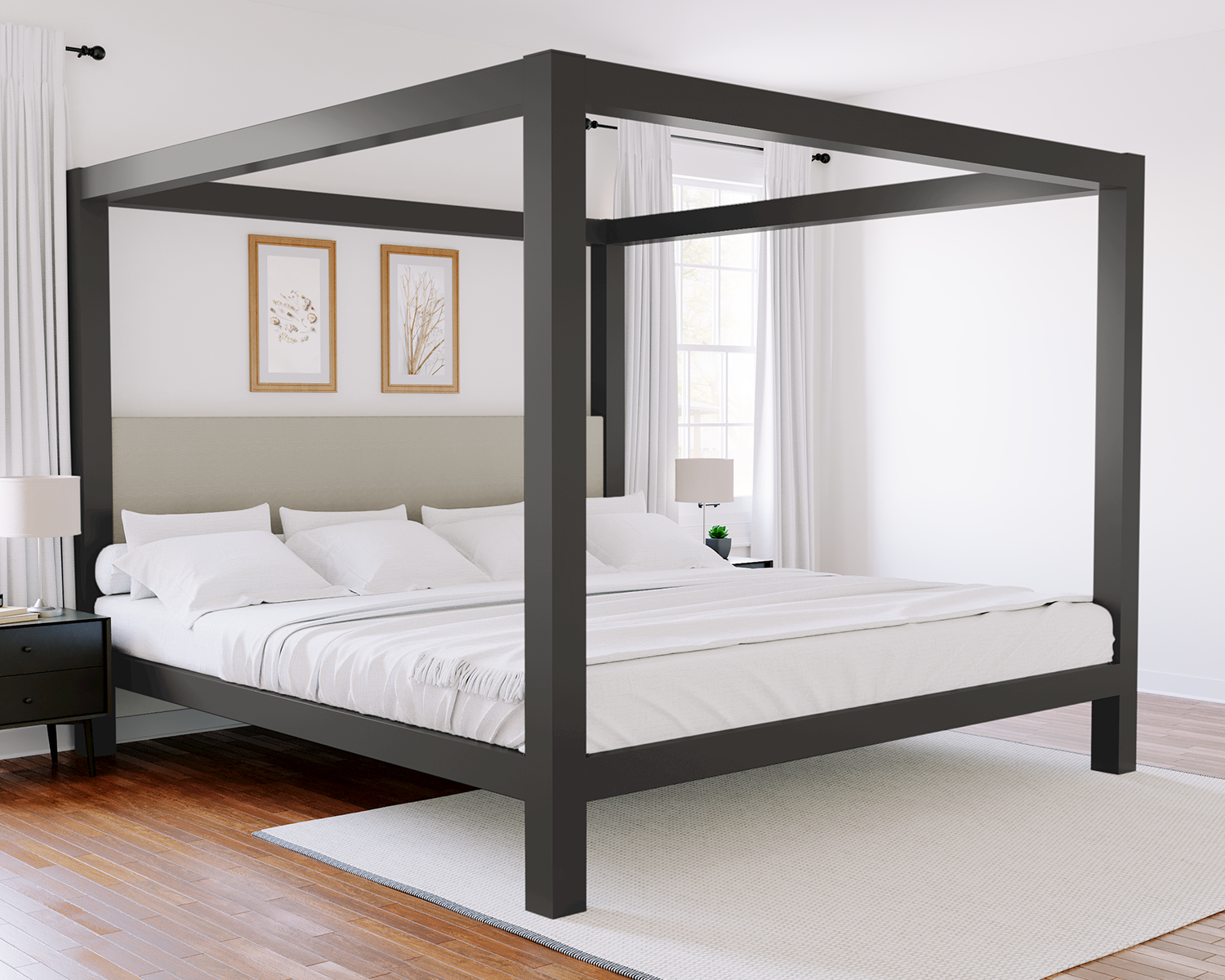 Alaskan King Canopy Bed Charcoal Light Gray