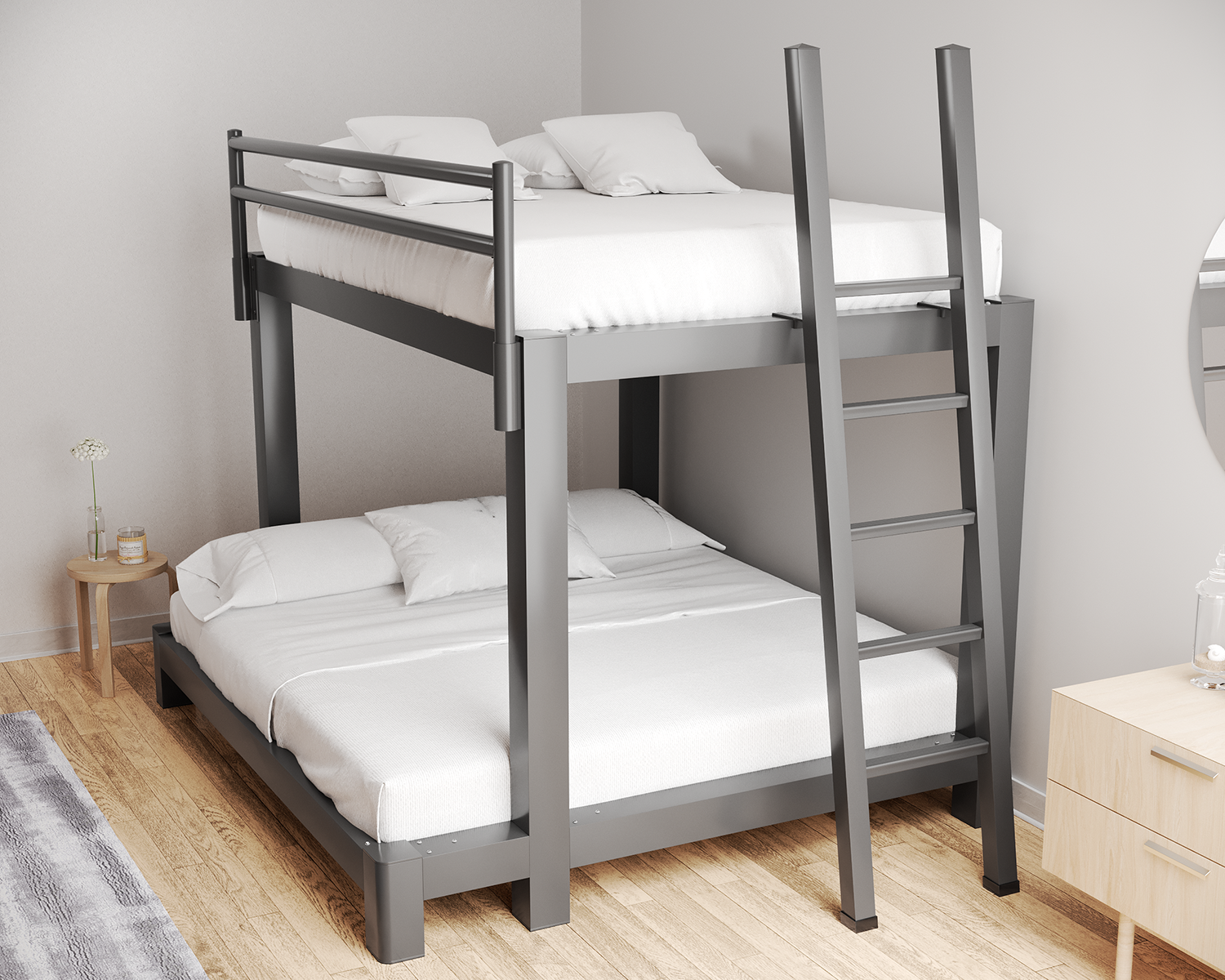 Queen Over King Bunk Bed Charcoal Ladder