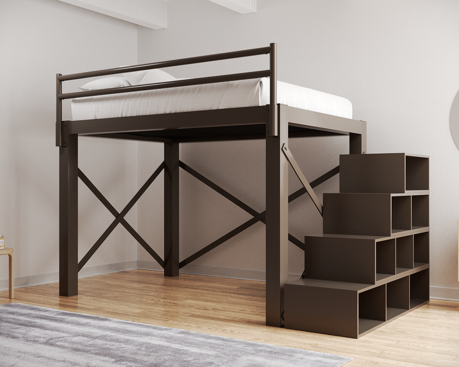 Queen Loft Bed Bronze Staircase