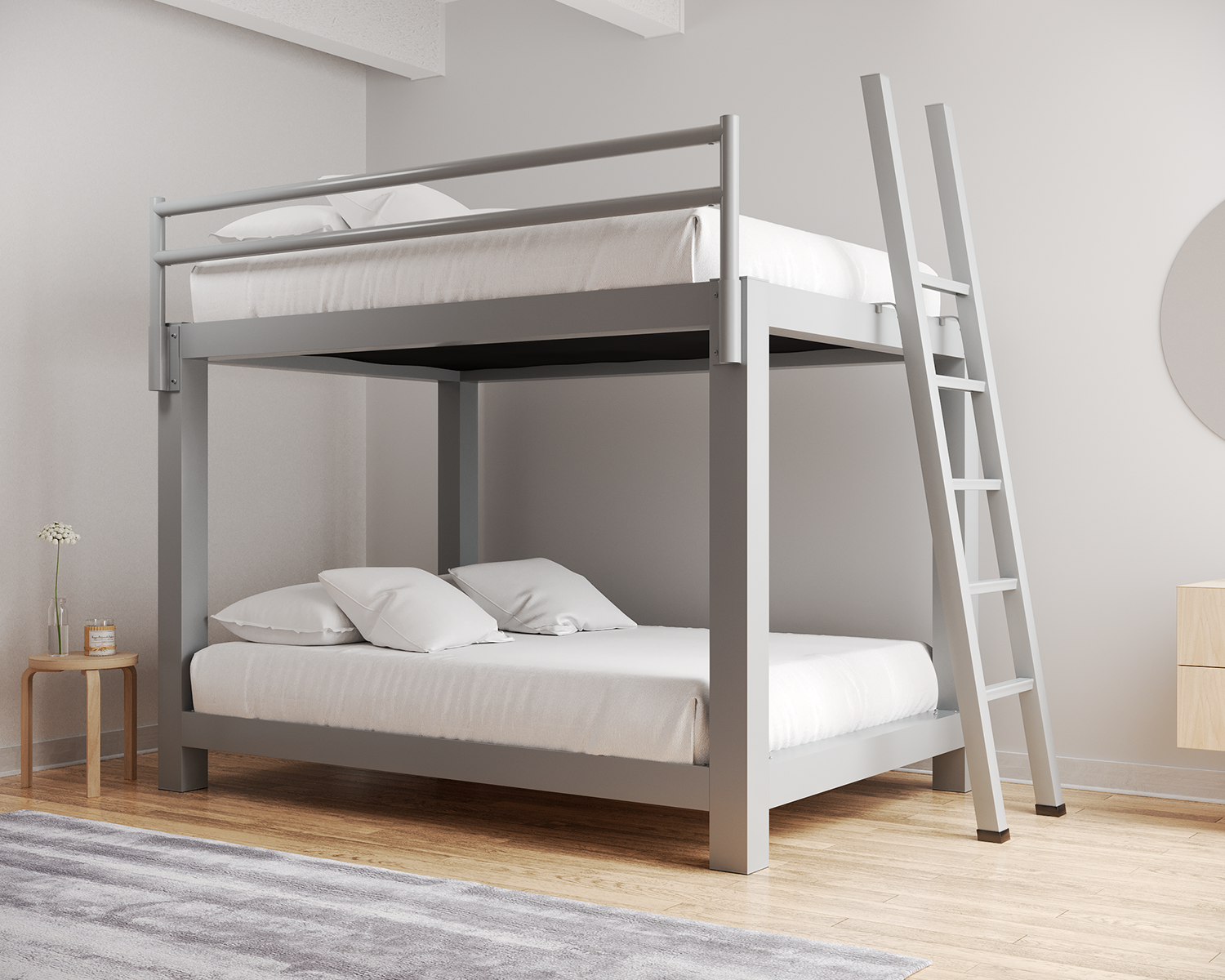 Queen Bunk Bed Gray Ladder