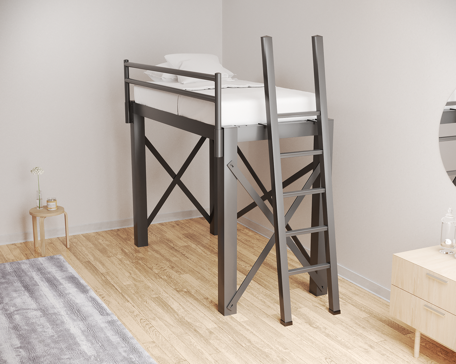 Twin Loft Bed Charcoal Ladder