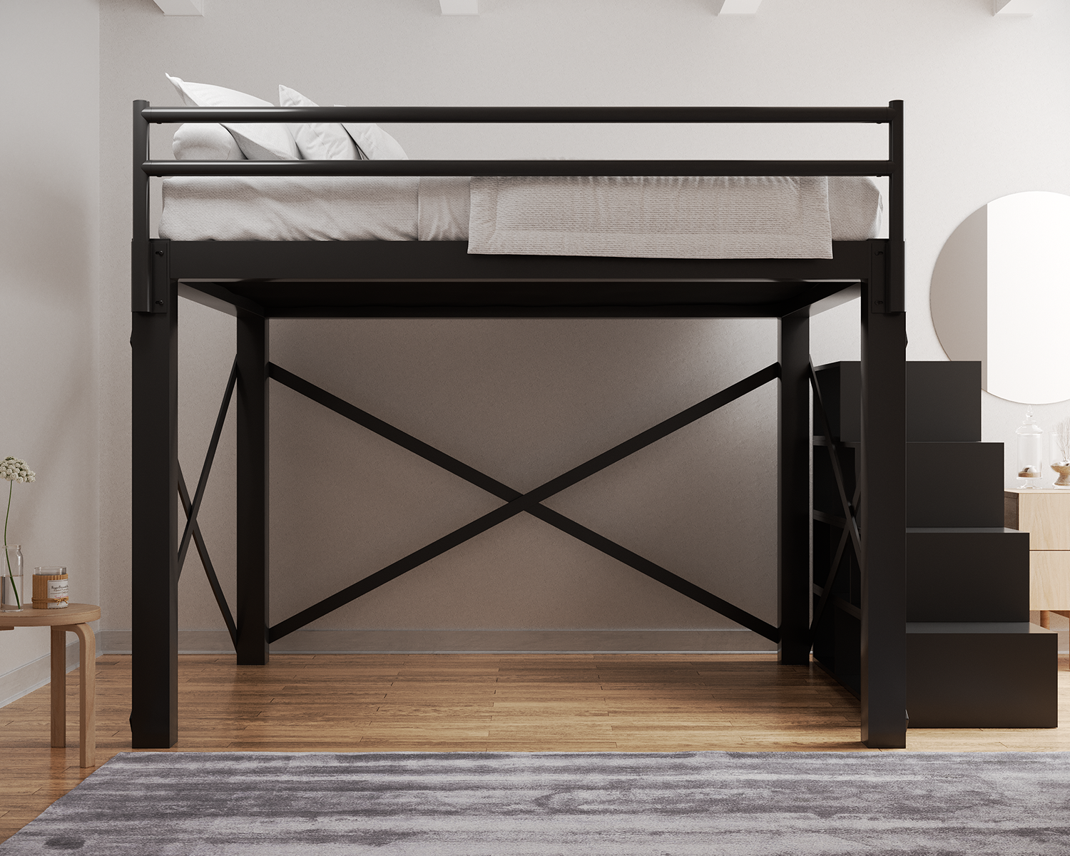 California King Loft Bed Charcoal Staircase