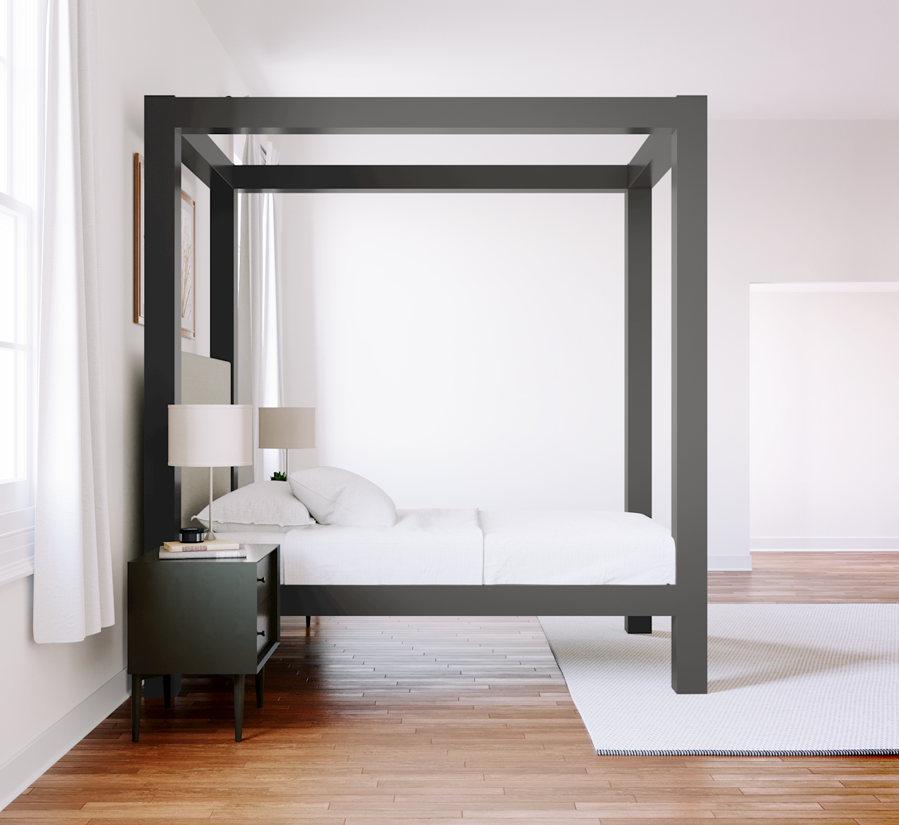 Full Canopy Bed Charcoal Light Gray