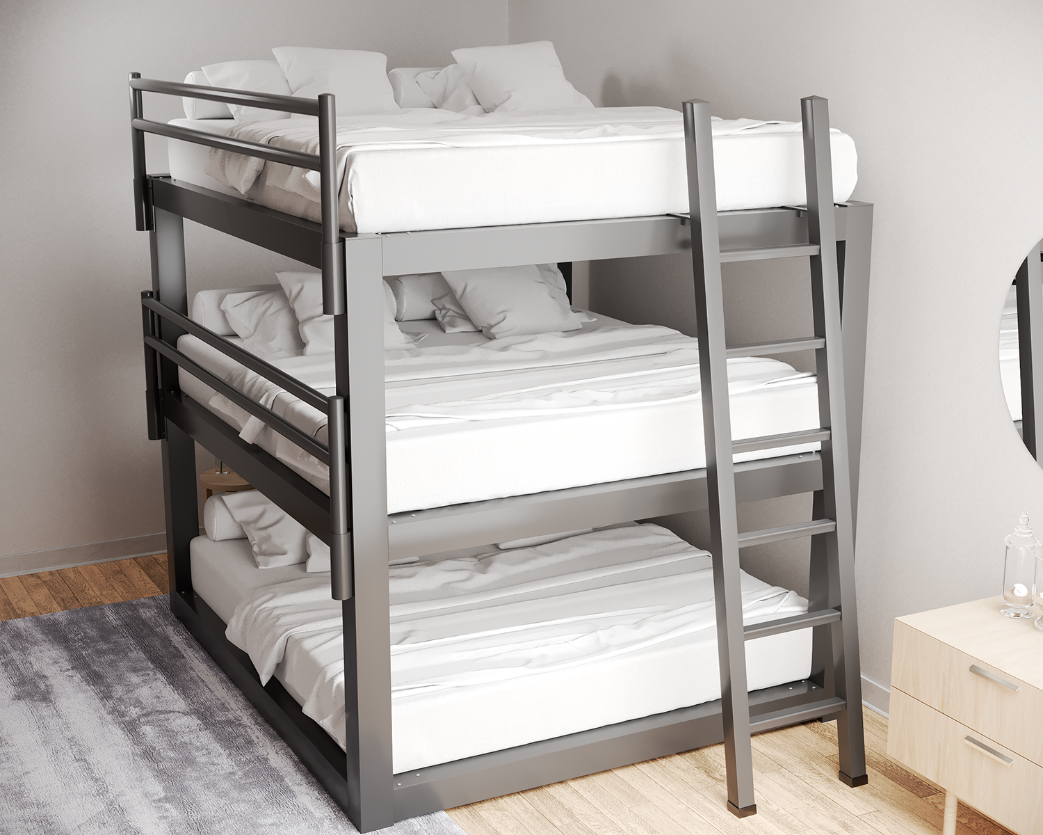 King Triple Bunk Bed Charcoal