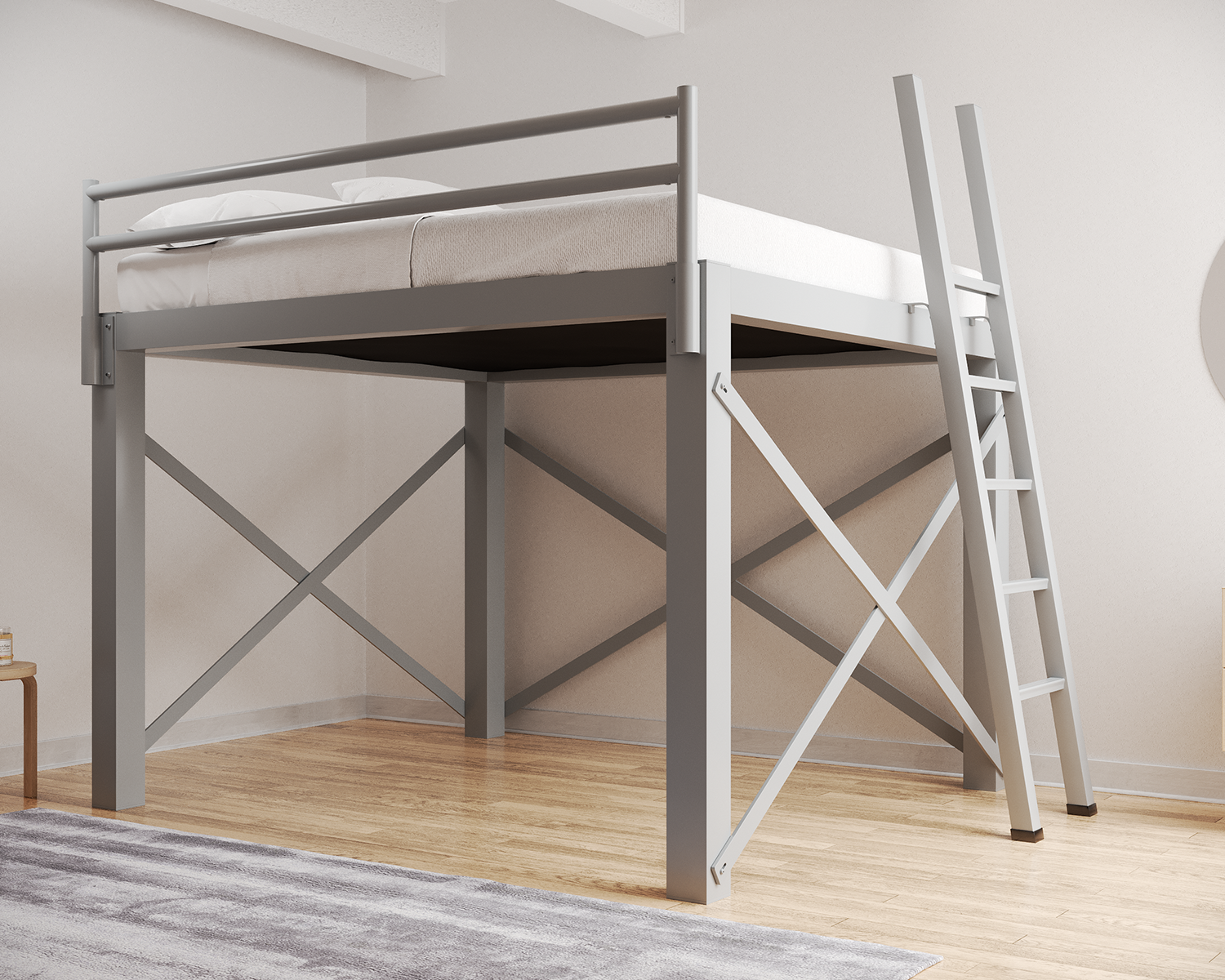 King Loft Bed Gray Ladder